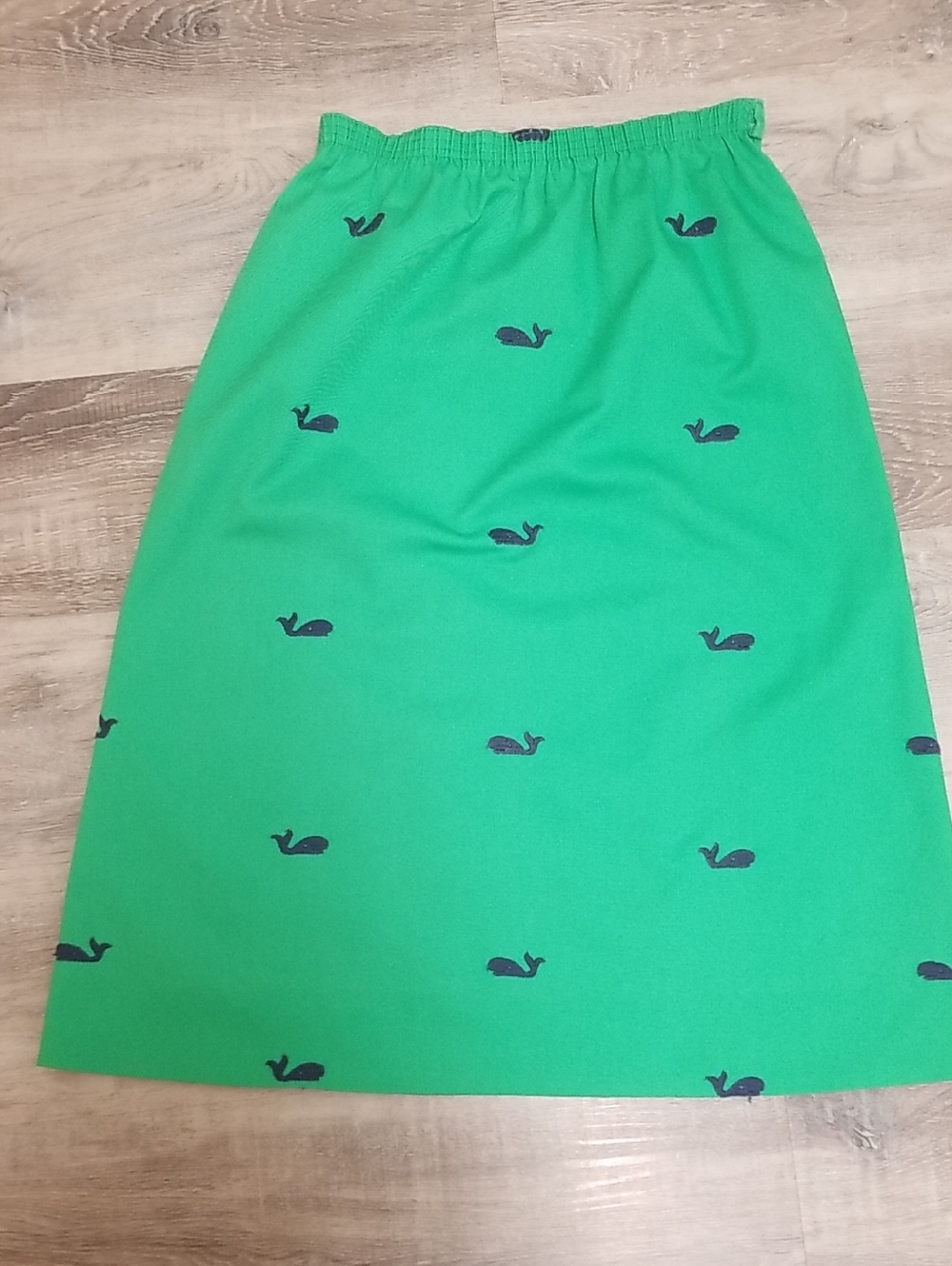 Vintage Kelly Green/Navy Whale Print Elastic Waist Skirt